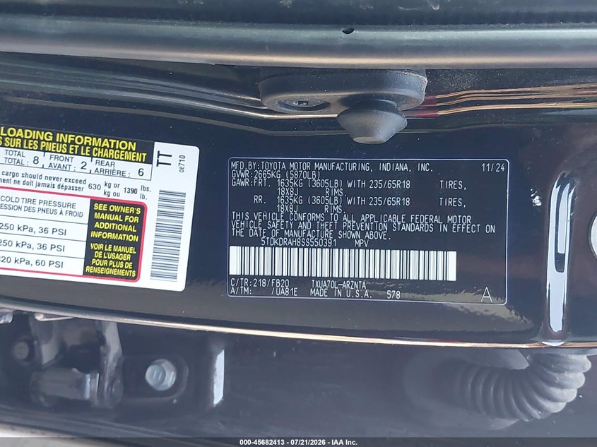 2025 Toyota Highlander Le VIN: 5TDKDRAH8SS550391 Lot: 45682413