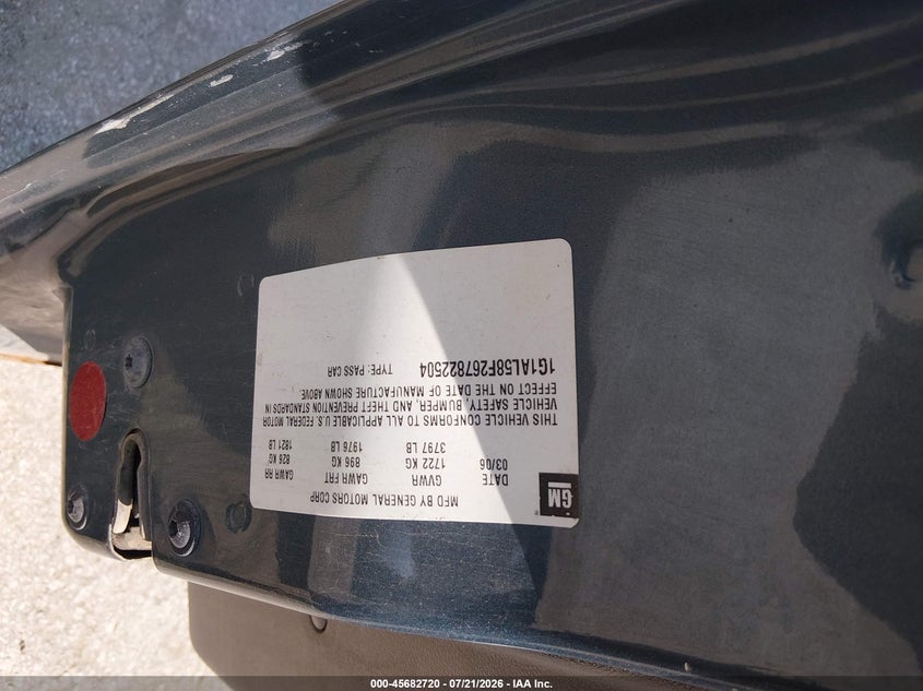 2006 Chevrolet Cobalt Lt VIN: 1G1AL58F267822504 Lot: 45682720