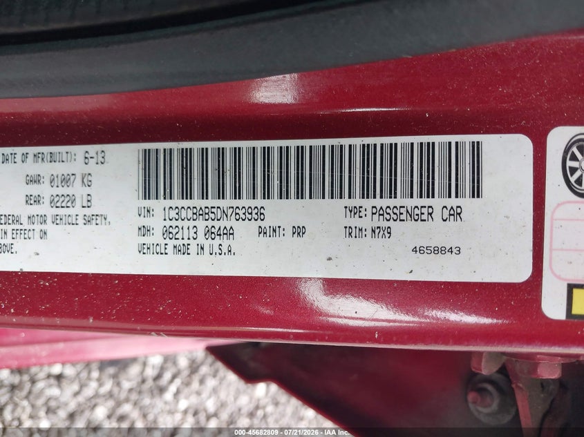 2013 Chrysler 200 Lx VIN: 1C3CCBAB5DN763936 Lot: 45682809