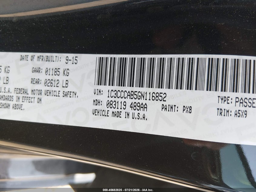 2016 Chrysler 200 Limited VIN: 1C3CCCAB5GN116852 Lot: 45682825