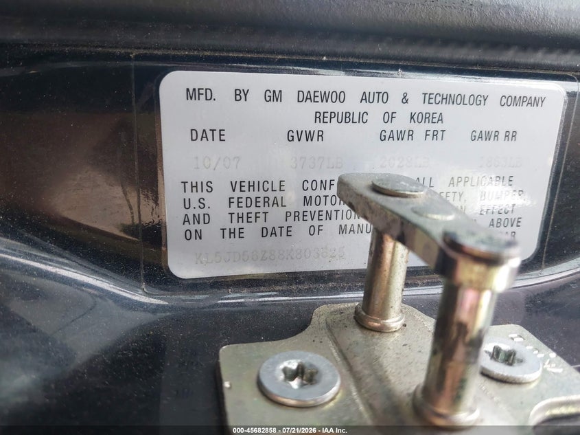2008 Suzuki Forenza Convenience/Popular VIN: KL5JD56Z88K803625 Lot: 45682858