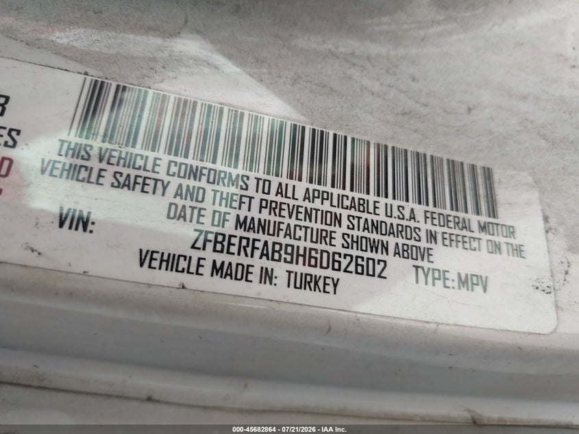 2017 Ram Promaster City Tradesman VIN: ZFBERFAB9H6D62602 Lot: 45682864