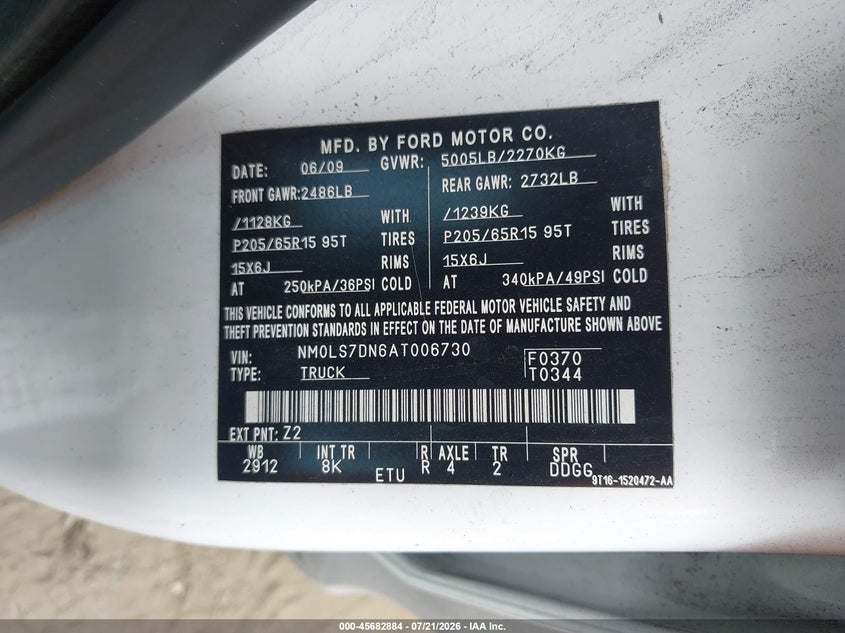 2010 Ford Transit Connect Xlt VIN: NM0LS7DN6AT006730 Lot: 45682884