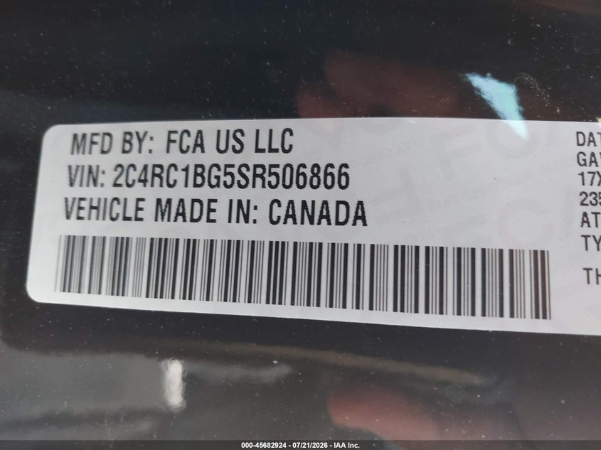 2025 Chrysler Pacifica Select VIN: 2C4RC1BG5SR506866 Lot: 45682924