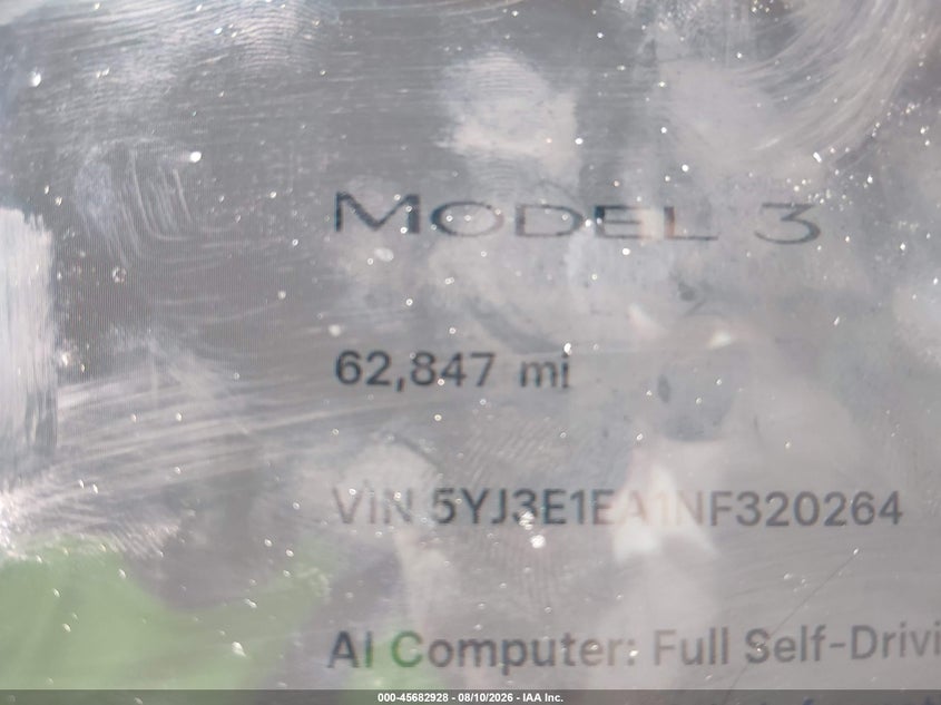 TESLA MODEL 3 2022 VIN 5YJ3E1EA1NF320264