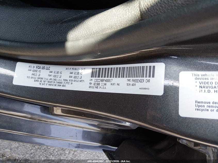 2015 Chrysler 200 Limited VIN: 1C3CCCAB8FN666917 Lot: 45682997