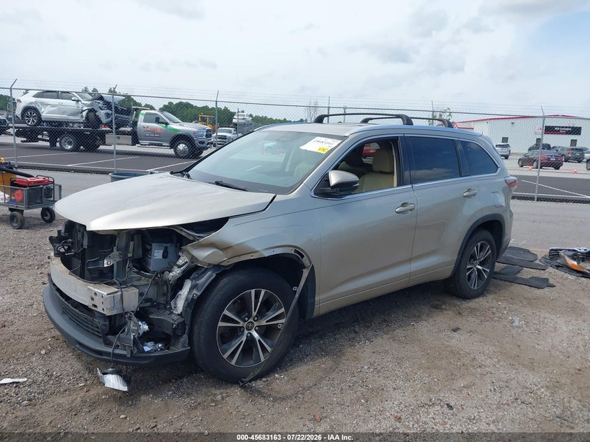 Vin: 5tdkkrfh6gs501230, lot: 46181772, toyota highlander xle v6 20162