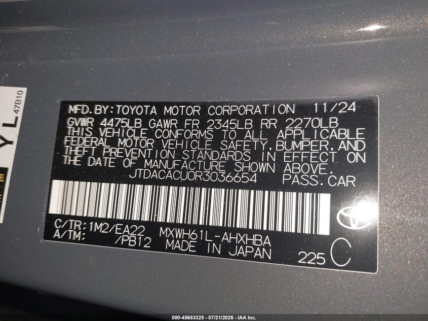 2024 Toyota Prius Prime Xse Premium VIN: JTDACACU0R3036654 Lot: 45683325