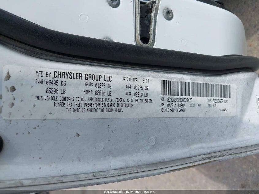 2011 Chrysler 300C VIN: 2C3CA6CT9BH538475 Lot: 45683393