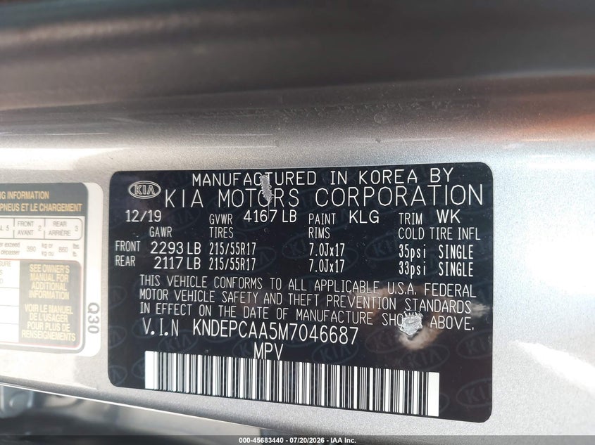 2021 Kia Seltos Lx VIN: KNDEPCAA5M7046687 Lot: 45683440