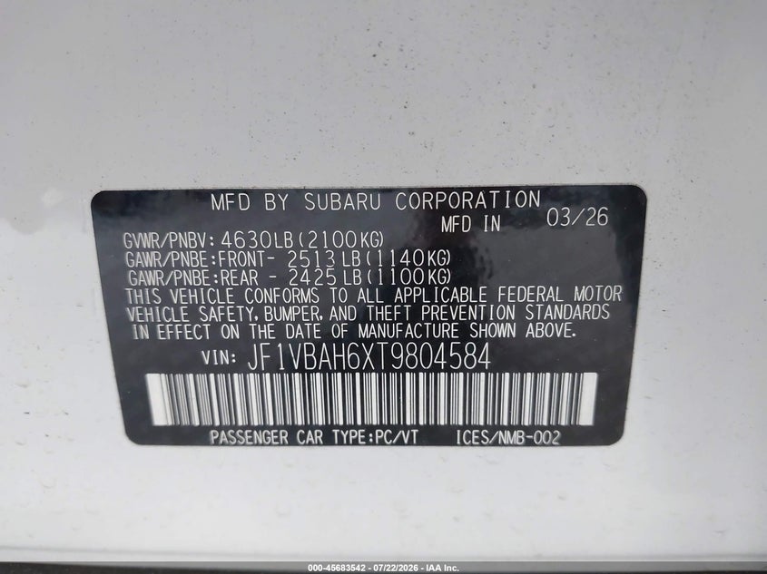 2026 SUBARU WRX SEDAN 2.4L H-4 DI, DOHC, VVT, TURBO, 271HP