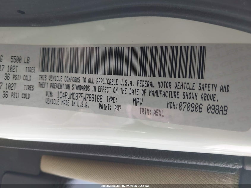 2015 Jeep Cherokee Latitude VIN: 1C4PJMCB7FW788166 Lot: 45683643