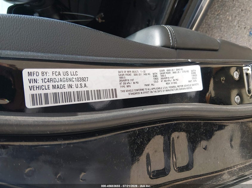 2022 DODGE DURANGO SPORT UTILITY VEHICLE 3.6L V-6 DOHC, VVT, 293HP