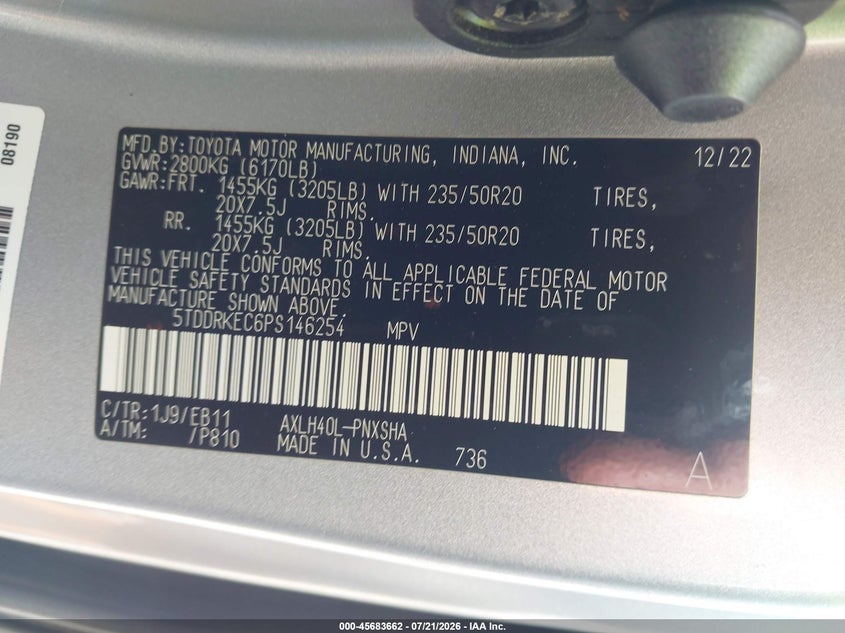 2023 Toyota Sienna Xse VIN: 5TDDRKEC6PS146254 Lot: 45683662