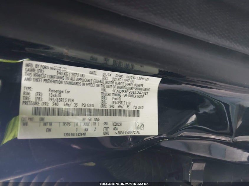2014 Ford Focus S VIN: 1FADP3E28EL247027 Lot: 45683673