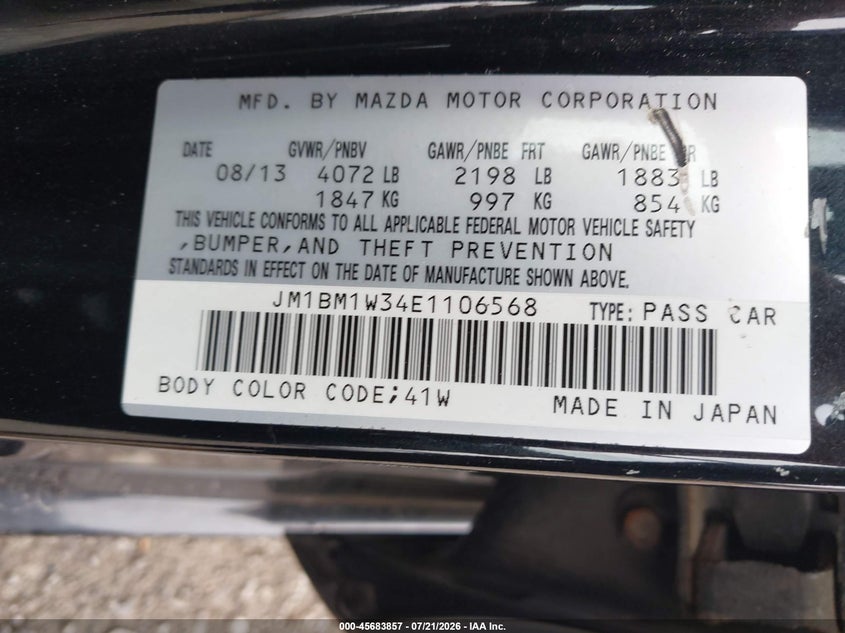 2014 Mazda Mazda3 S Grand Touring VIN: JM1BM1W34E1106568 Lot: 45683857