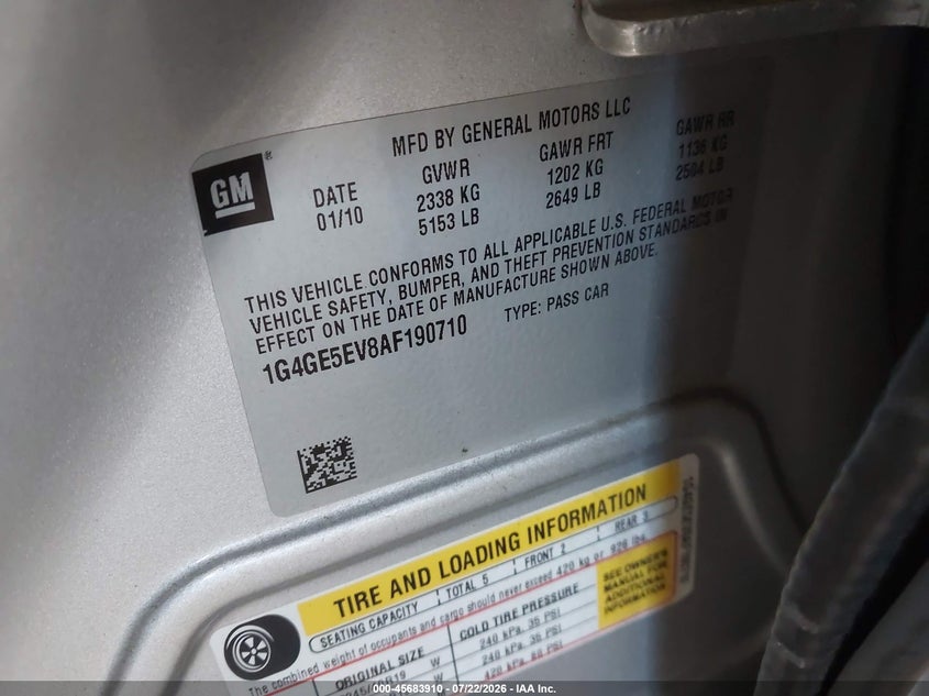 2010 BUICK LACROSSE SEDAN 3.6L V-6 DI, DOHC, VVT, 280HP