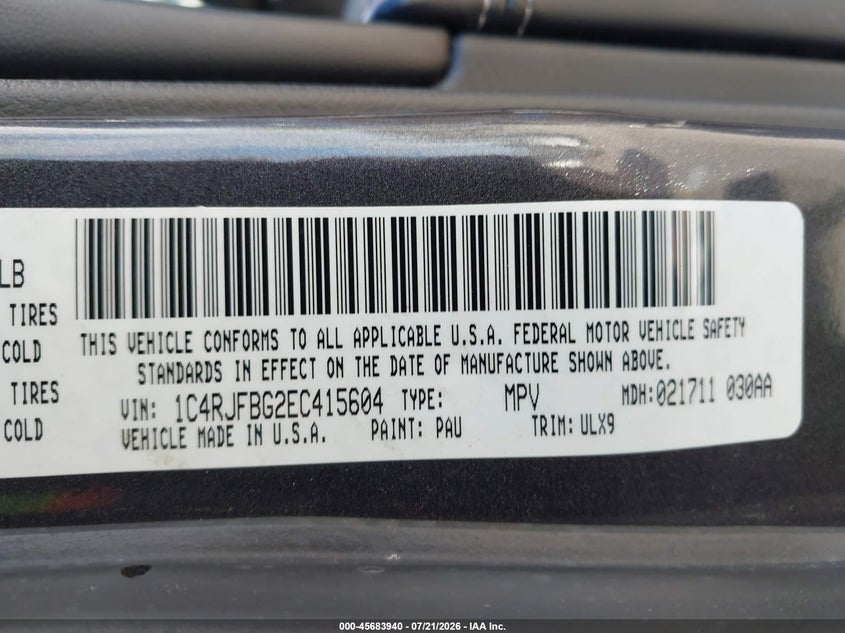 2014 Jeep Grand Cherokee Limited VIN: 1C4RJFBG2EC415604 Lot: 45683940