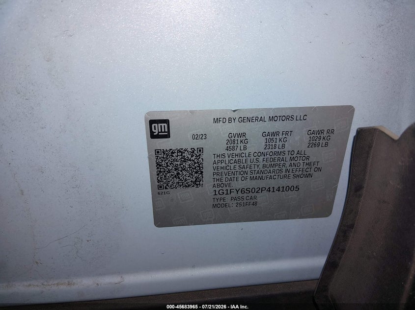 2023 Chevrolet Bolt Euv Fwd Lt VIN: 1G1FY6S02P4141005 Lot: 45683965