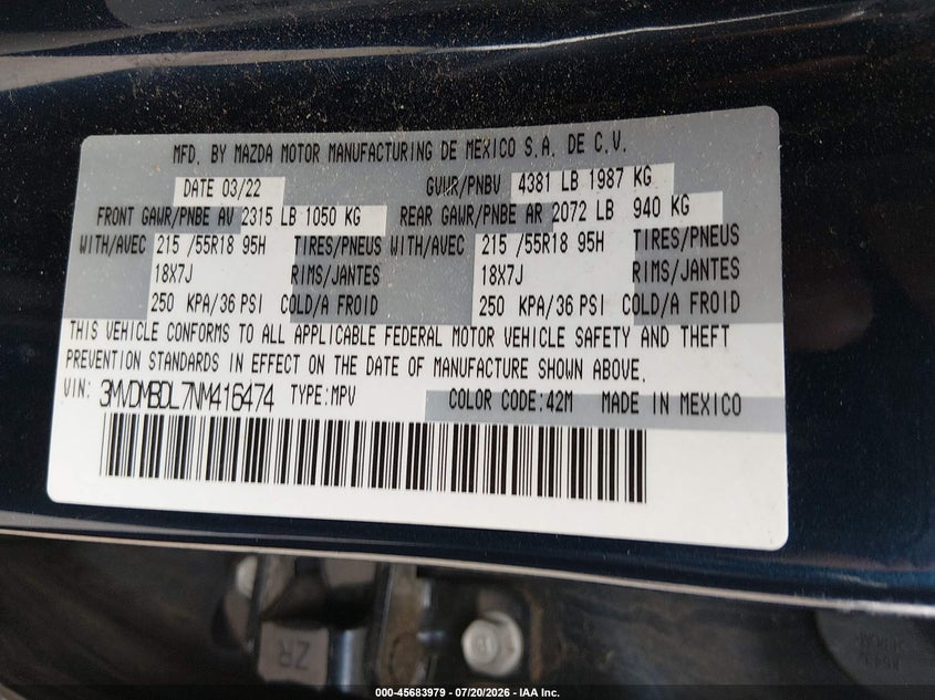 2022 Mazda Cx-30 Premium VIN: 3MVDMBDL7NM416474 Lot: 45683979
