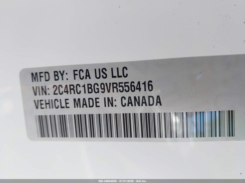 2027 Chrysler Pacifica VIN: 2C4RC1BG9VR556416 Lot: 45684008