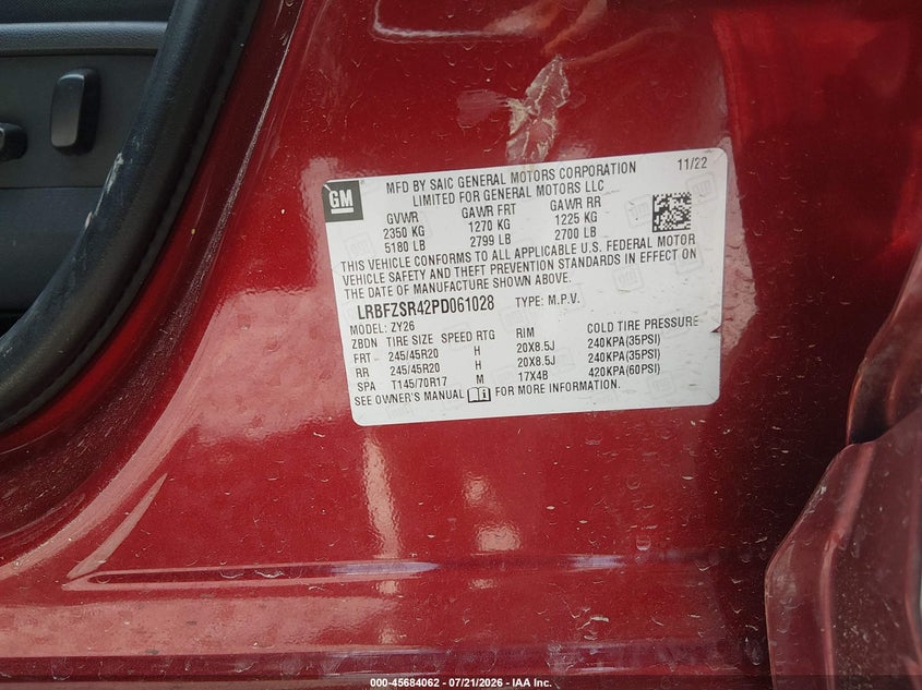 2023 Buick Envision Avenir Awd VIN: LRBFZSR42PD061028 Lot: 45684062