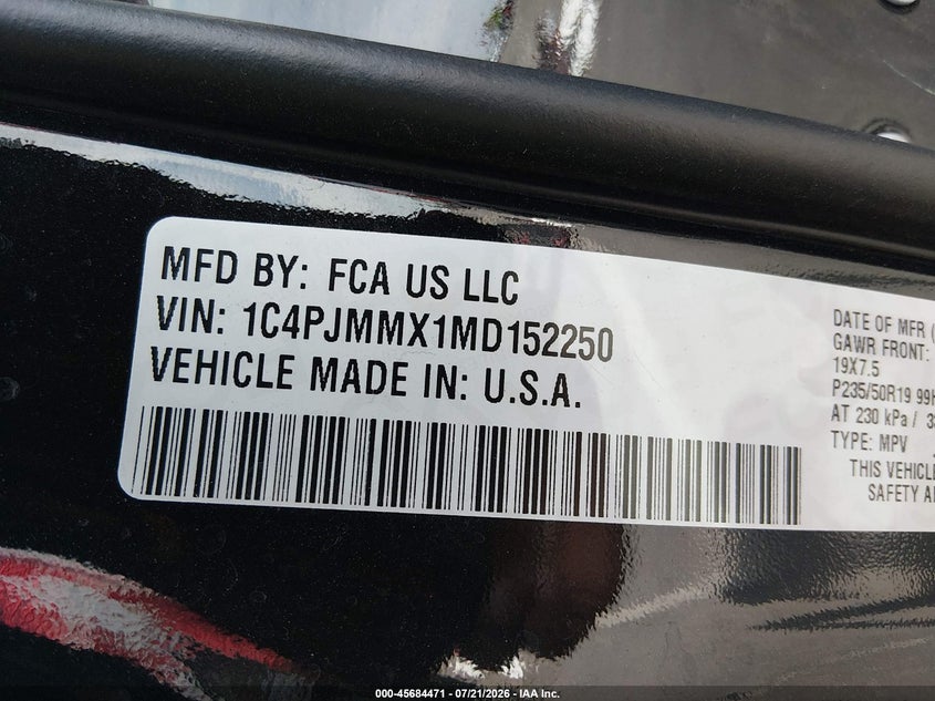 2021 Jeep Cherokee 80Th Anniversary 4X4 VIN: 1C4PJMMX1MD152250 Lot: 45684471