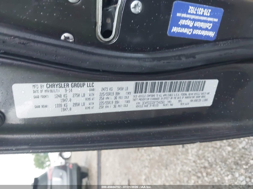 2015 Dodge Journey R/T VIN: 3C4PDCEG5FT543561 Lot: 45684752