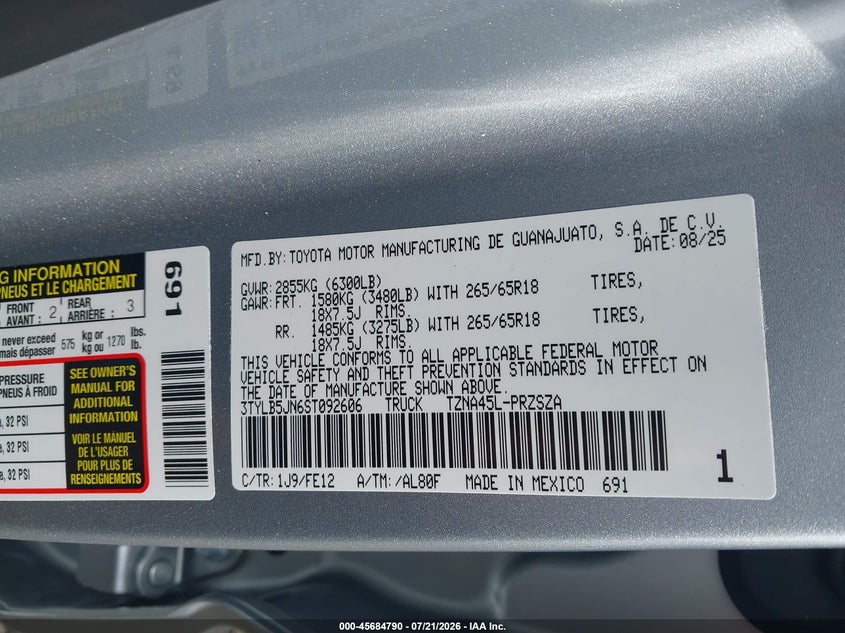 2025 Toyota Tacoma Trd Sport VIN: 3TYLB5JN6ST092606 Lot: 45684790