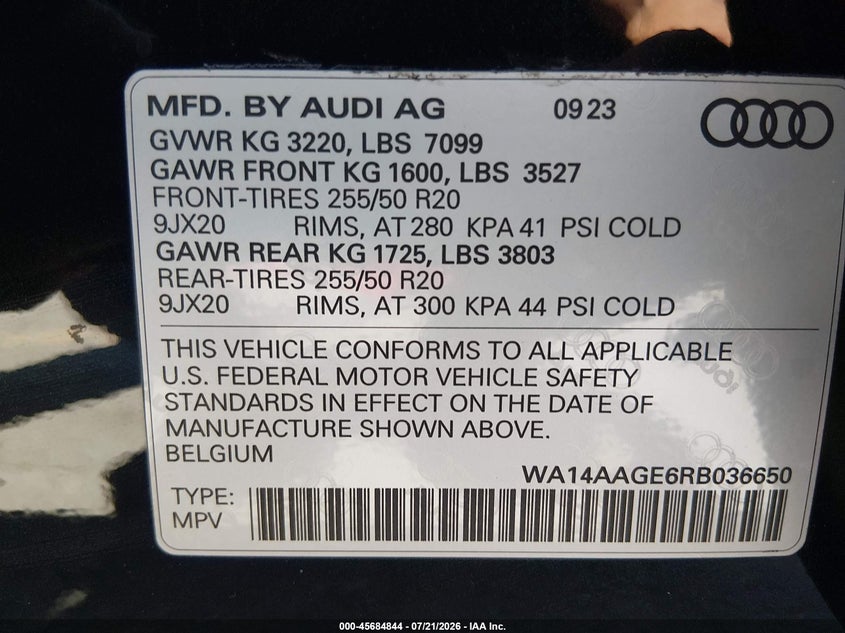 AUDI Q8 E-TRON 2024 VIN WA14AAGE6RB036650