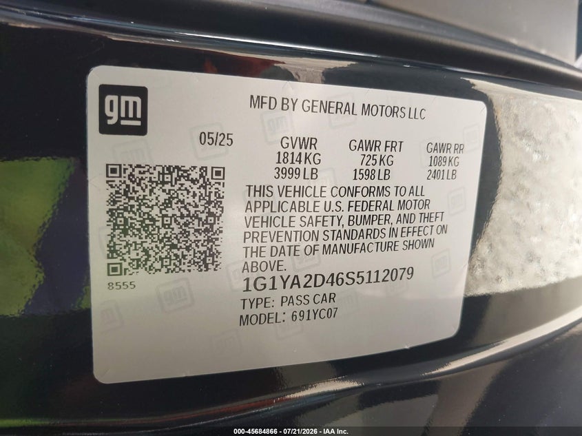 CHEVROLET CORVETTE STINGRAY 2025 VIN 1G1YA2D46S5112079