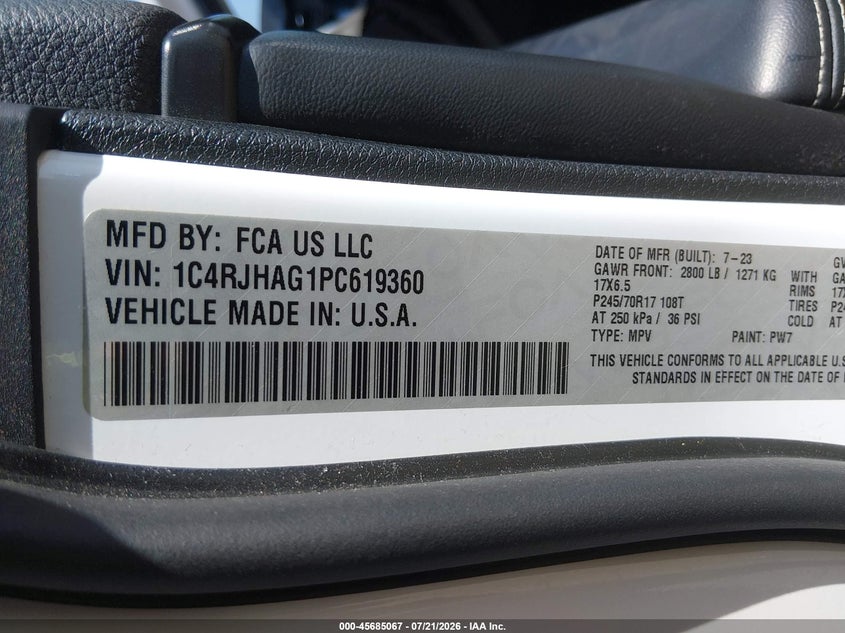 2023 Jeep Grand Cherokee Laredo 4X4 VIN: 1C4RJHAG1PC619360 Lot: 45685067