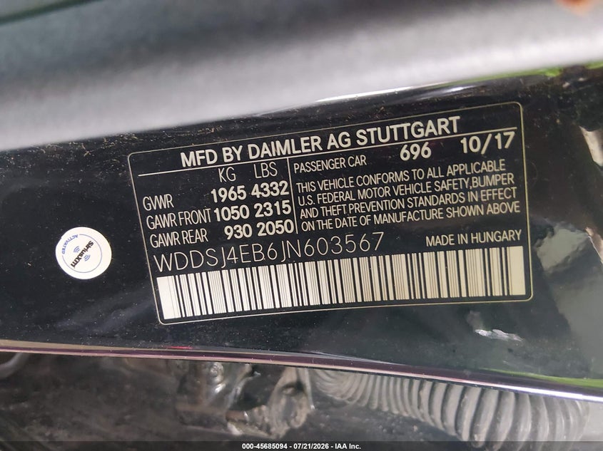 2018 Mercedes-Benz Cla 250 VIN: WDDSJ4EB6JN603567 Lot: 45685094