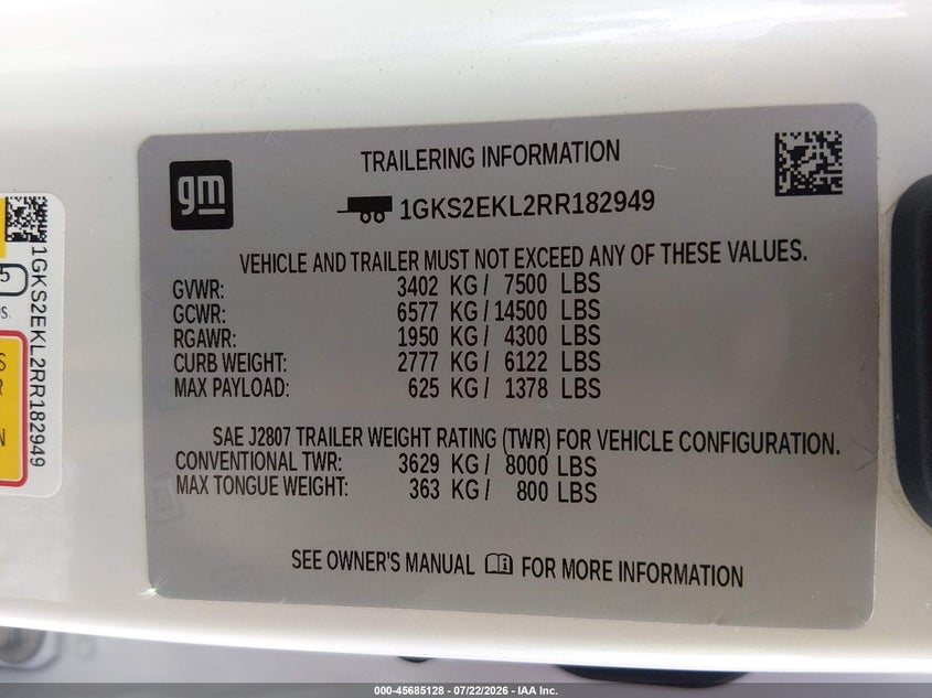 GMC YUKON 2024 VIN 1GKS2EKL2RR182949