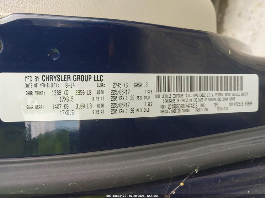 2014 Dodge Grand Caravan Sxt 30Th Anniversary VIN: 2C4RDGCG9ER474216 Lot: 45685172