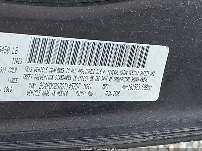 2016 Dodge Journey Sxt VIN: 3C4PDCBG7GT145757 Lot: 45685275