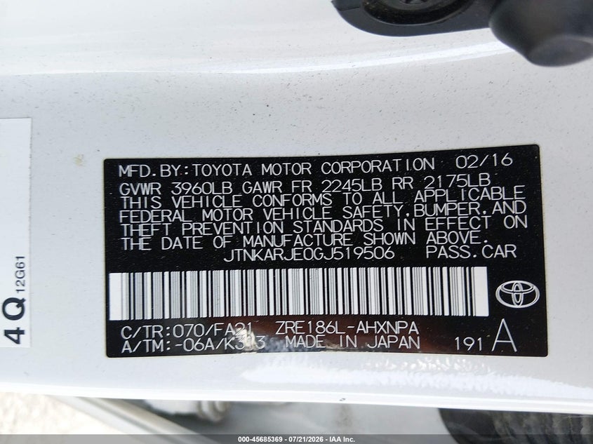 2016 Scion Im VIN: JTNKARJE0GJ519506 Lot: 45685369