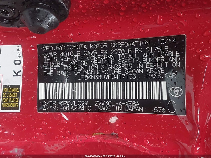 2015 TOYOTA PRIUS HATCHBACK 1.8L I-4 DOHC, VVT, 98HP