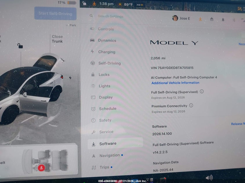 2026 Tesla Model Y Premium Rear-Wheel Drive/Rear-Wheel Drive VIN: 7SAYGDED8TA705815 Lot: 45685696
