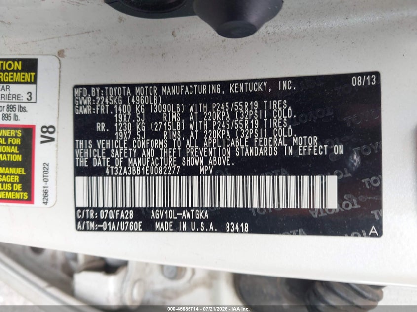 2014 Toyota Venza Le VIN: 4T3ZA3BB1EU082277 Lot: 45685714