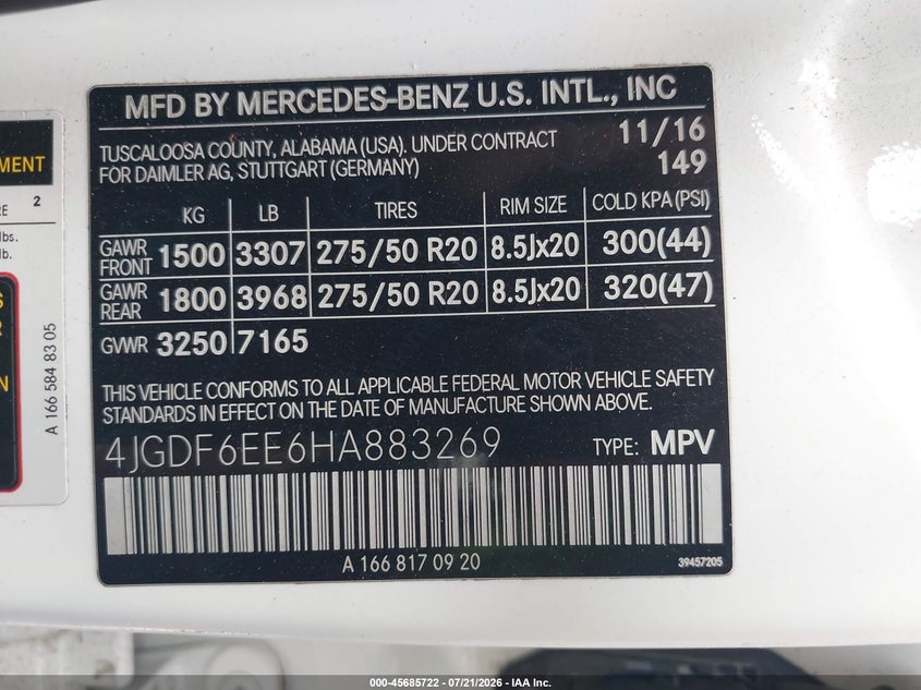2017 Mercedes-Benz Gls 450 4Matic VIN: 4JGDF6EE6HA883269 Lot: 45685722