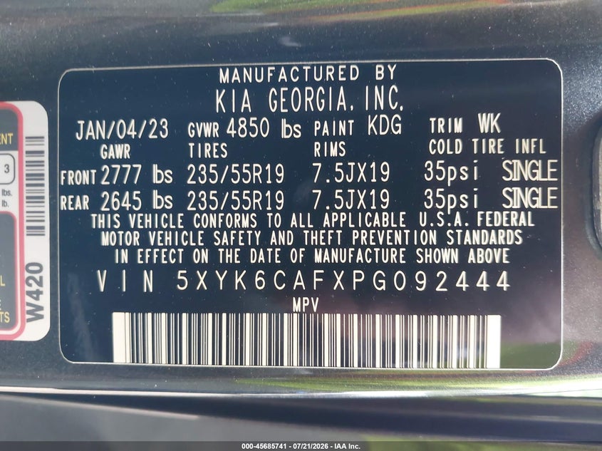 2023 Kia Sportage X-Line VIN: 5XYK6CAFXPG092444 Lot: 45685741