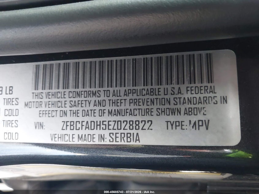 2014 Fiat 500L Trekking VIN: ZFBCFADH5EZ028822 Lot: 45685743