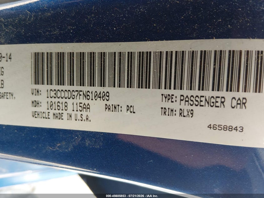 2015 Chrysler 200 S VIN: 1C3CCCDG7FN610409 Lot: 45685853