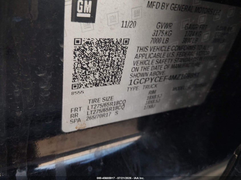 2021 Chevrolet Silverado 1500 4Wd Short Bed Custom Trail Boss VIN: 1GCPYCEF4MZ169851 Lot: 45685917