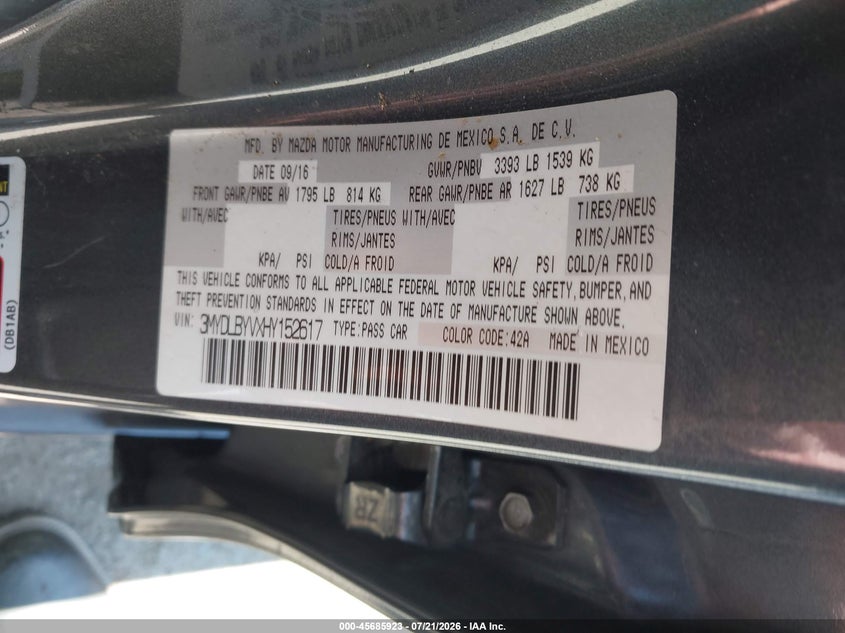2017 Toyota Yaris Ia VIN: 3MYDLBYVXHY152617 Lot: 45685923
