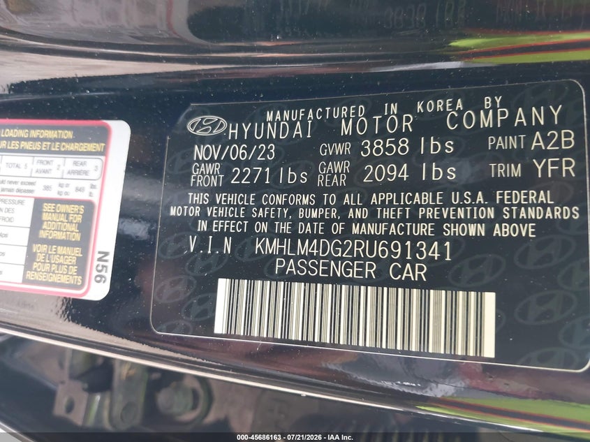 2024 Hyundai Elantra Sel VIN: KMHLM4DG2RU691341 Lot: 45686163