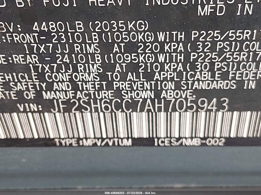 2010 SUBARU FORESTER SPORT UTILITY VEHICLE 2.5L H-4 VVT, 170HP