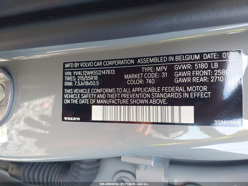 2025 Volvo V60 Cross Country Plus, B5 Awd Gas (Mild Hybrid) VIN: YV4L12WK5S2147613 Lot: 45686256
