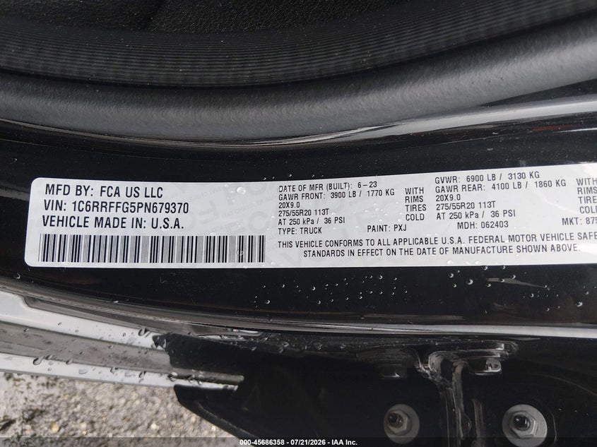 2023 Ram 1500 Big Horn 4X4 5'7 Box VIN: 1C6RRFFG5PN679370 Lot: 45686358